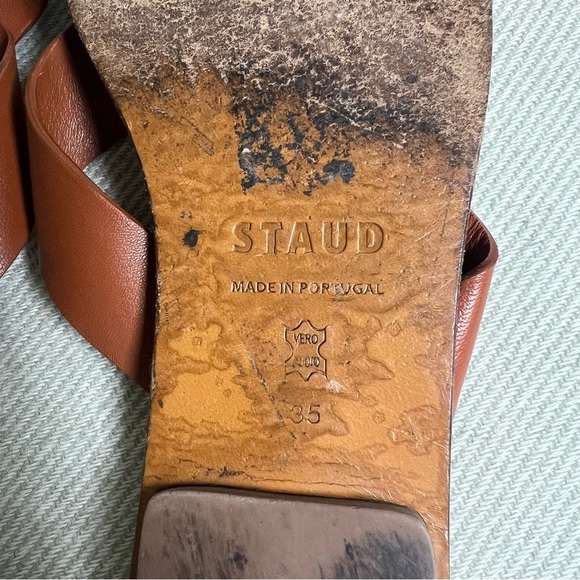 STAUD Lei Bow Brown Leather Slip-On Sandals with Criss-Cross Straps Size 35 - Picture 3 of 8